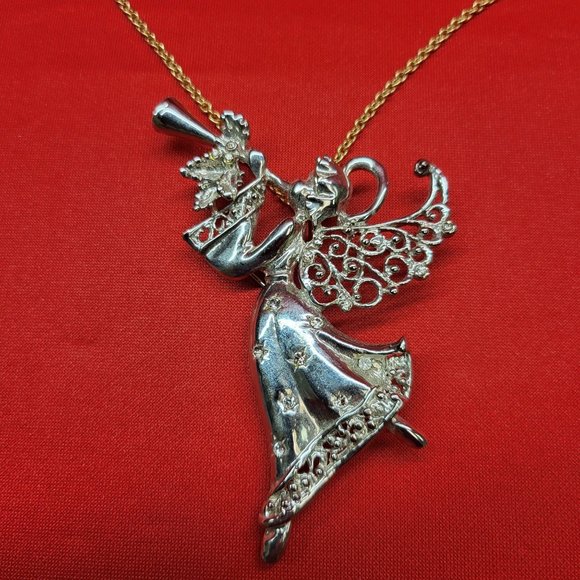 Angel Playing Trumpet Christmas Pin Brooch - Picture 11 of 12